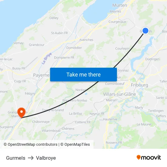 Gurmels to Valbroye map