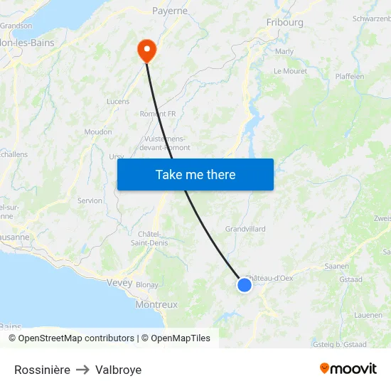 Rossinière to Valbroye map