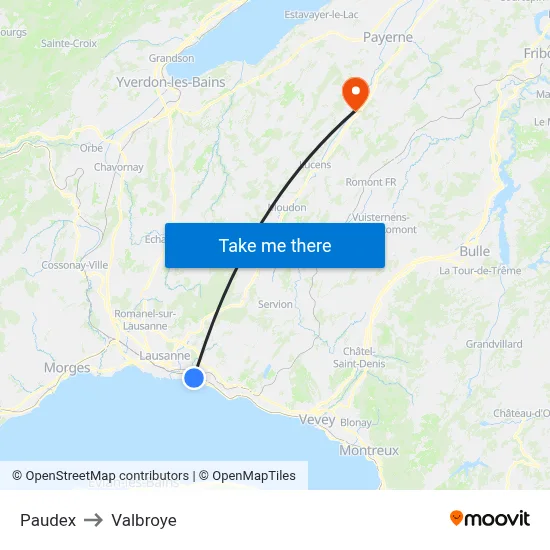 Paudex to Valbroye map