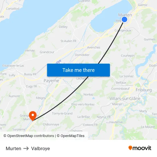 Murten to Valbroye map