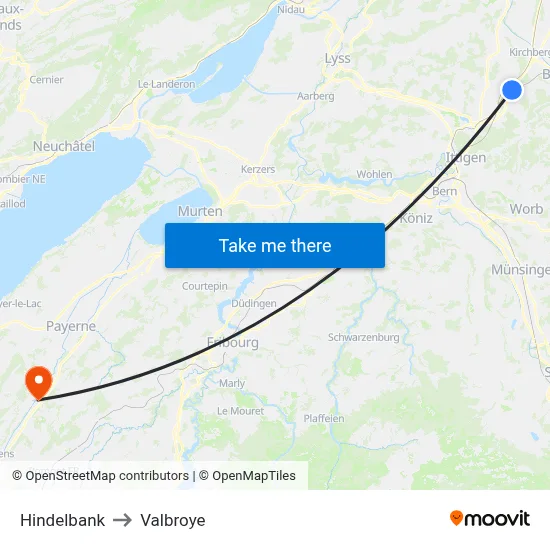 Hindelbank to Valbroye map
