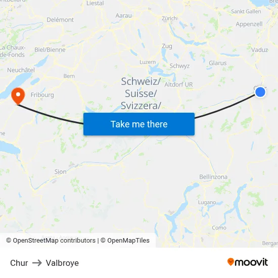 Chur to Valbroye map