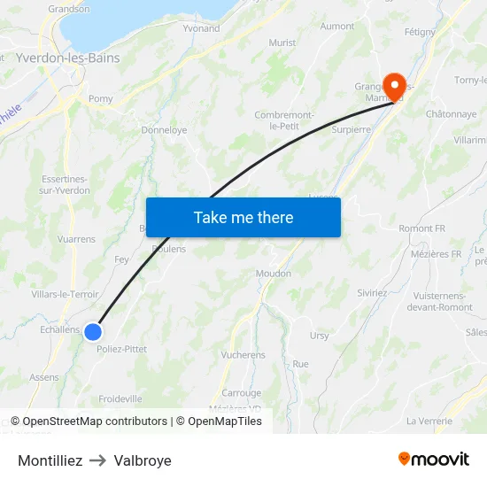 Montilliez to Valbroye map