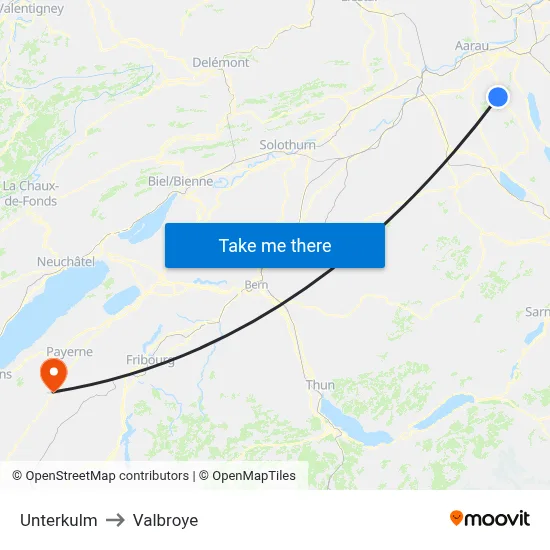 Unterkulm to Valbroye map