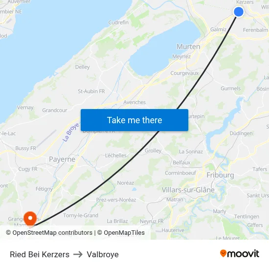 Ried Bei Kerzers to Valbroye map