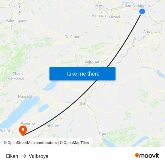 Eiken to Valbroye map