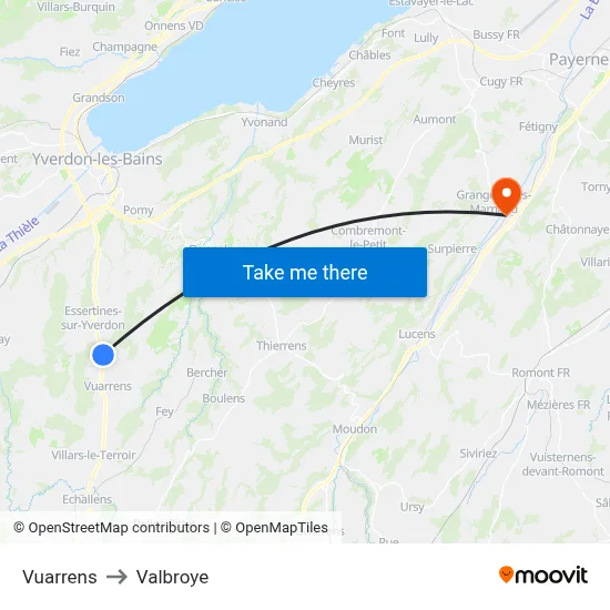 Vuarrens to Valbroye map