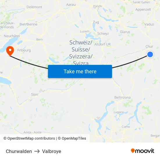 Churwalden to Valbroye map