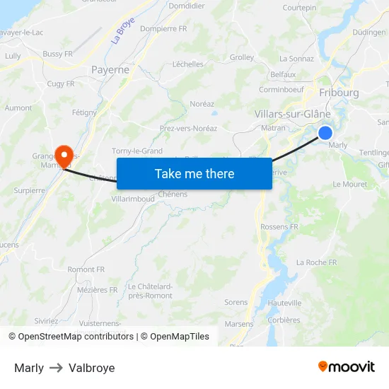 Marly to Valbroye map