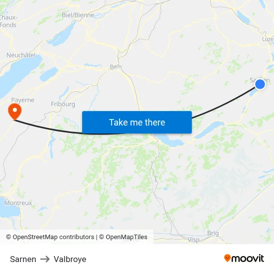 Sarnen to Valbroye map