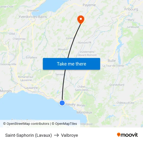 Saint-Saphorin (Lavaux) to Valbroye map