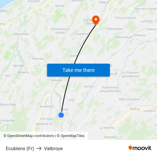 Ecublens (Fr) to Valbroye map