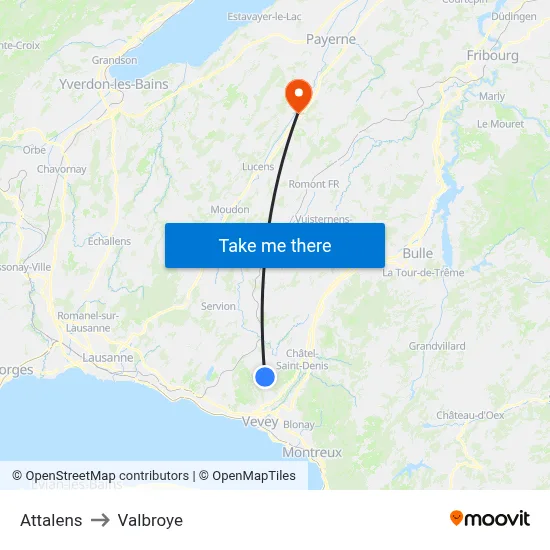 Attalens to Valbroye map