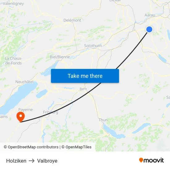 Holziken to Valbroye map
