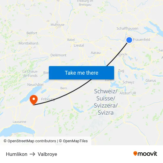 Humlikon to Valbroye map