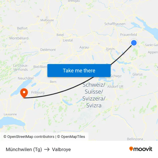 Münchwilen (Tg) to Valbroye map