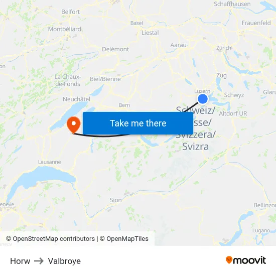 Horw to Valbroye map