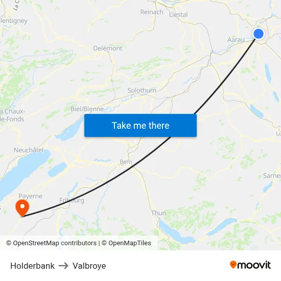 Holderbank to Valbroye map