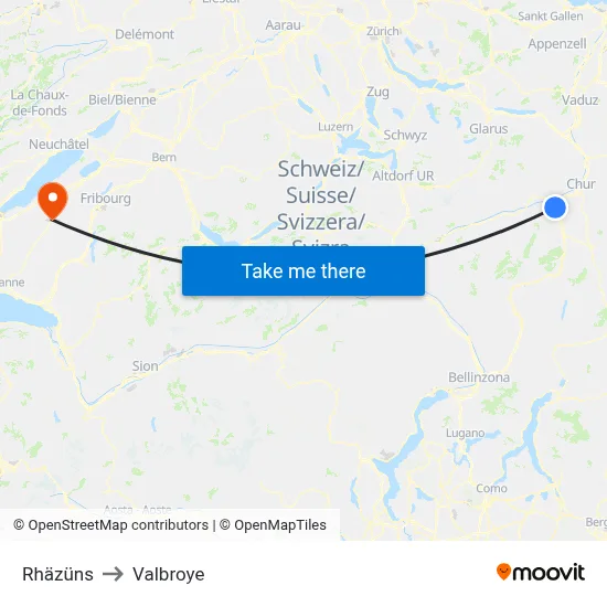 Rhäzüns to Valbroye map