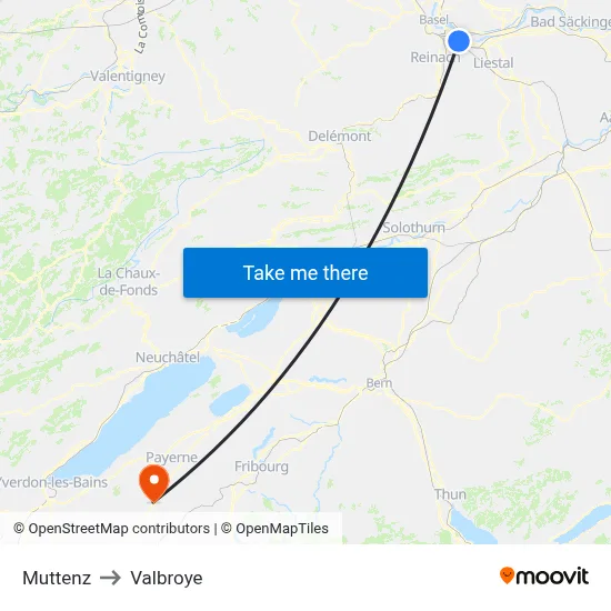 Muttenz to Valbroye map