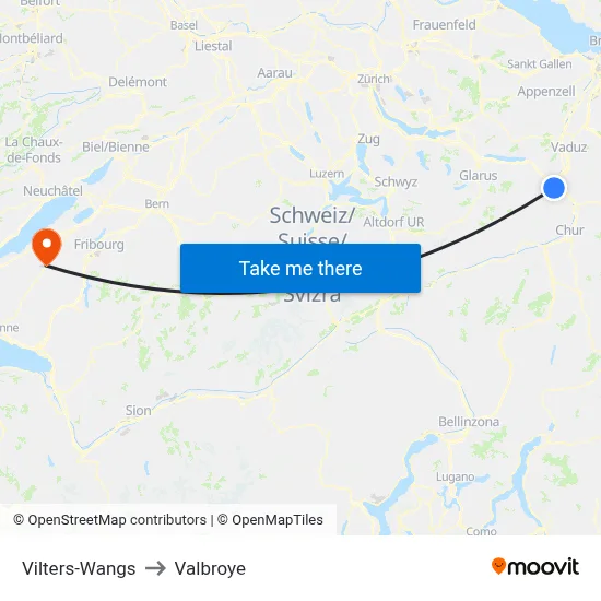 Vilters-Wangs to Valbroye map