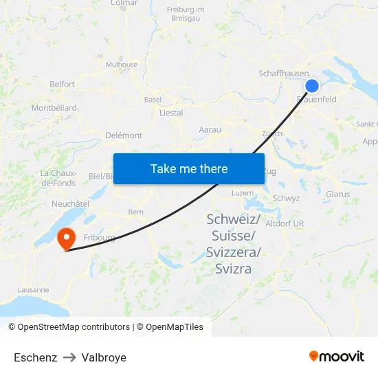 Eschenz to Valbroye map