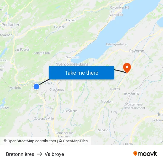 Bretonnières to Valbroye map