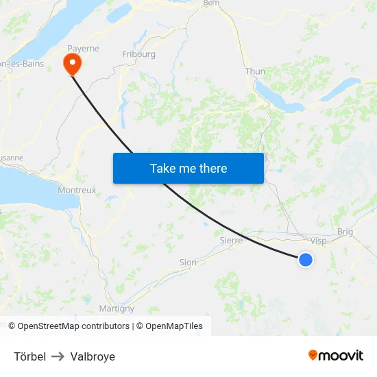 Törbel to Valbroye map
