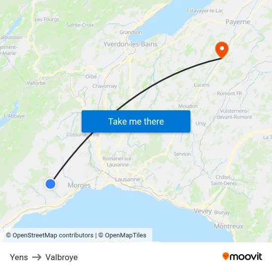 Yens to Valbroye map