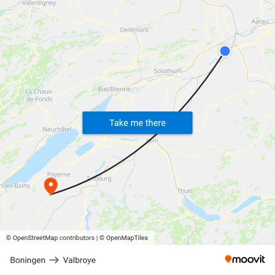 Boningen to Valbroye map
