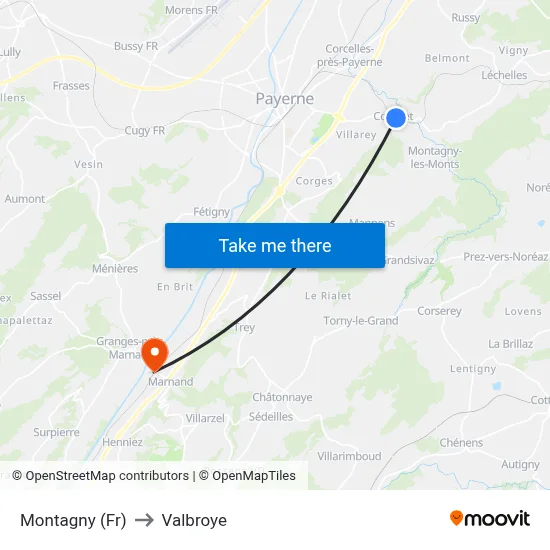 Montagny (Fr) to Valbroye map