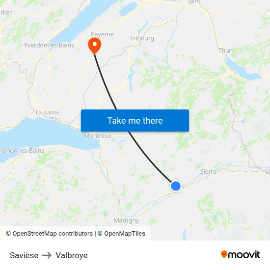 Savièse to Valbroye map