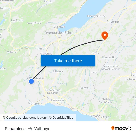 Senarclens to Valbroye map
