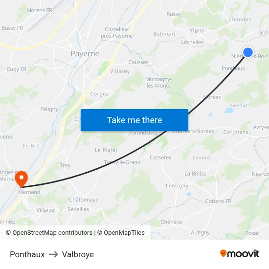 Ponthaux to Valbroye map