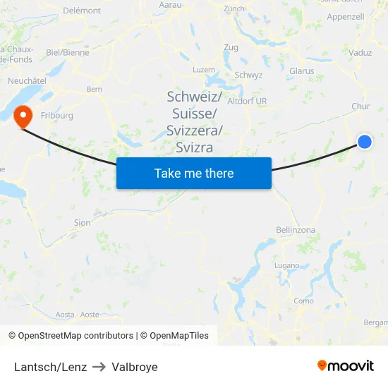 Lantsch/Lenz to Valbroye map