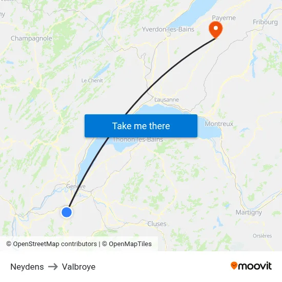 Neydens to Valbroye map