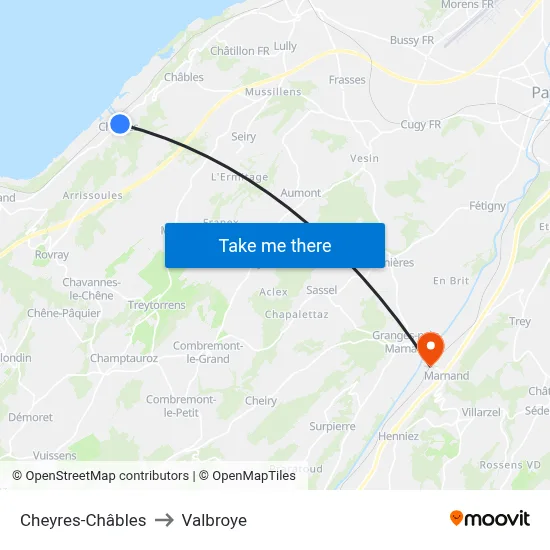 Cheyres-Châbles to Valbroye map
