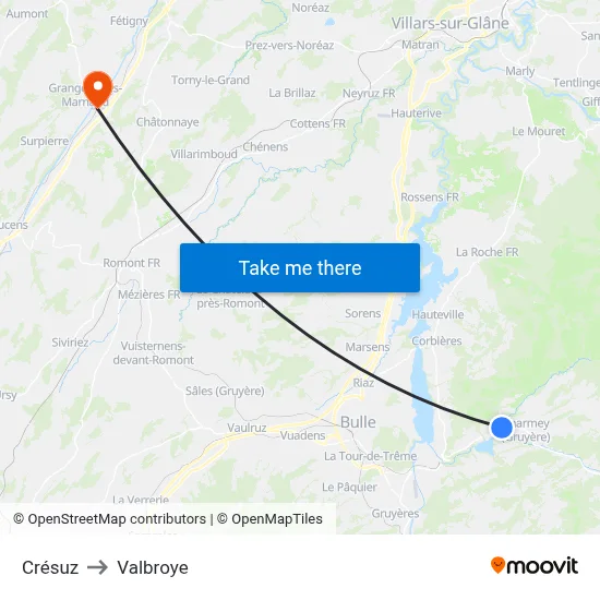 Crésuz to Valbroye map