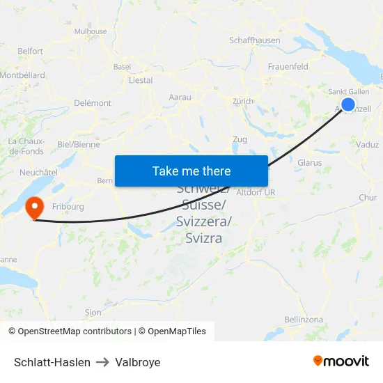 Schlatt-Haslen to Valbroye map