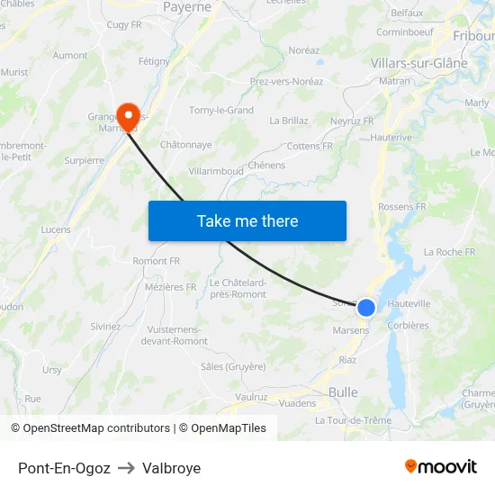 Pont-En-Ogoz to Valbroye map