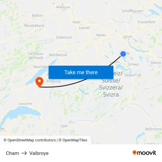 Cham to Valbroye map