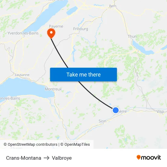 Crans-Montana to Valbroye map
