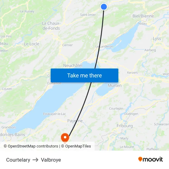 Courtelary to Valbroye map