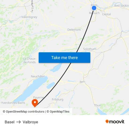 Basel to Valbroye map