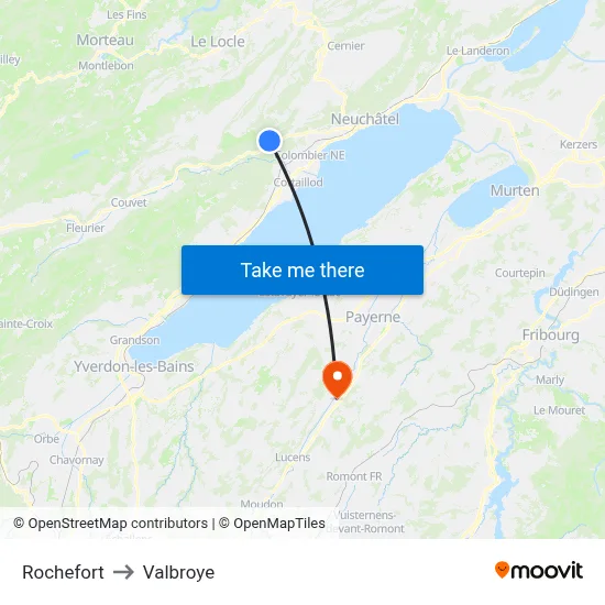 Rochefort to Valbroye map