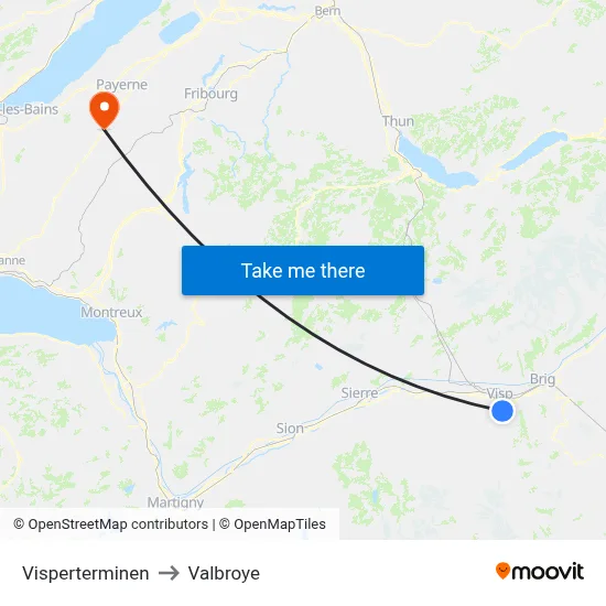 Visperterminen to Valbroye map