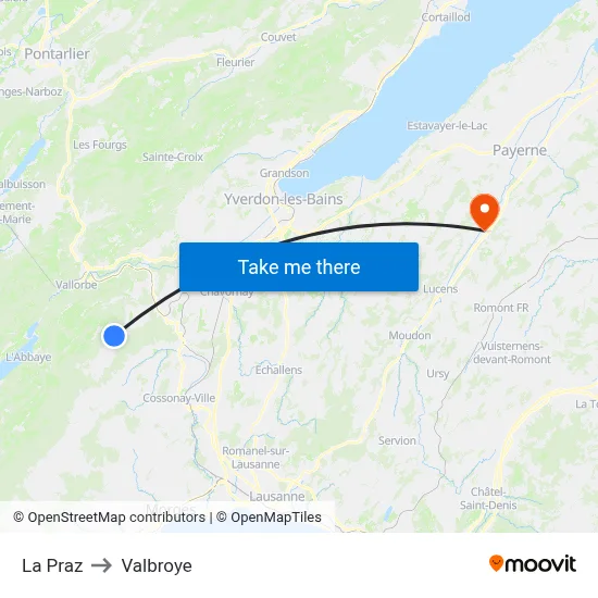 La Praz to Valbroye map