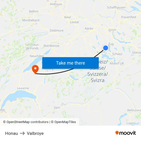 Honau to Valbroye map