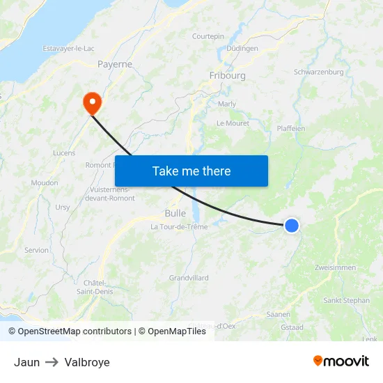 Jaun to Valbroye map