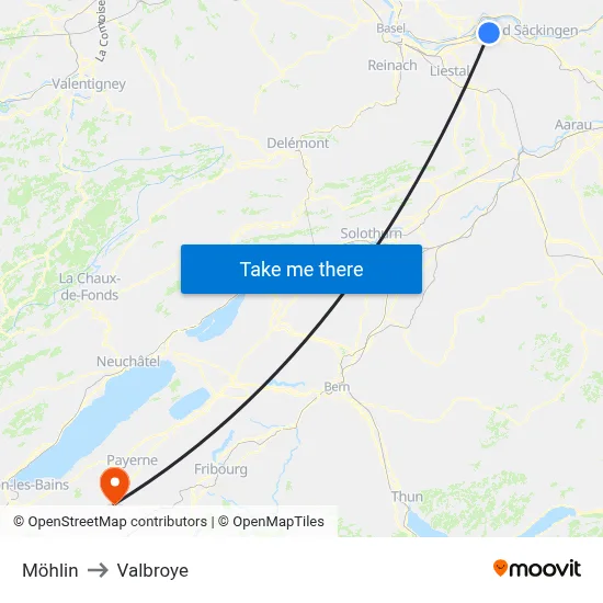 Möhlin to Valbroye map